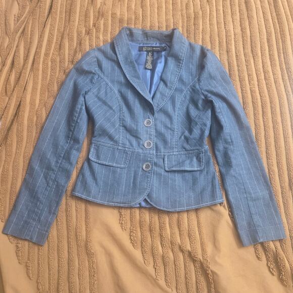 Grass Co. Womens Vintage Y2K Elevated Staple Pinstripe Tailored Blazer Jacket M - Picture 2 of 10